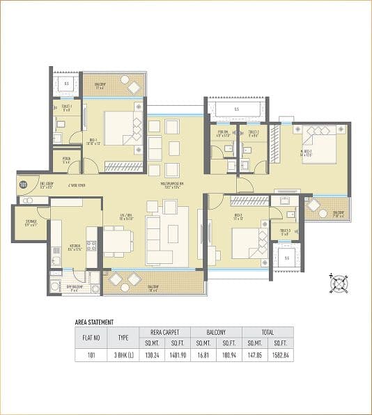 Tower B-3 BHK(I)